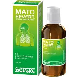 Braune Flasche und grüne Verpackung von Erkältungstropfen mit Silhouette eines Menschen.