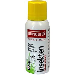 Weiße Spraydose mit gelbem Deckel gegen Insekten wie Mücken und Zecken.